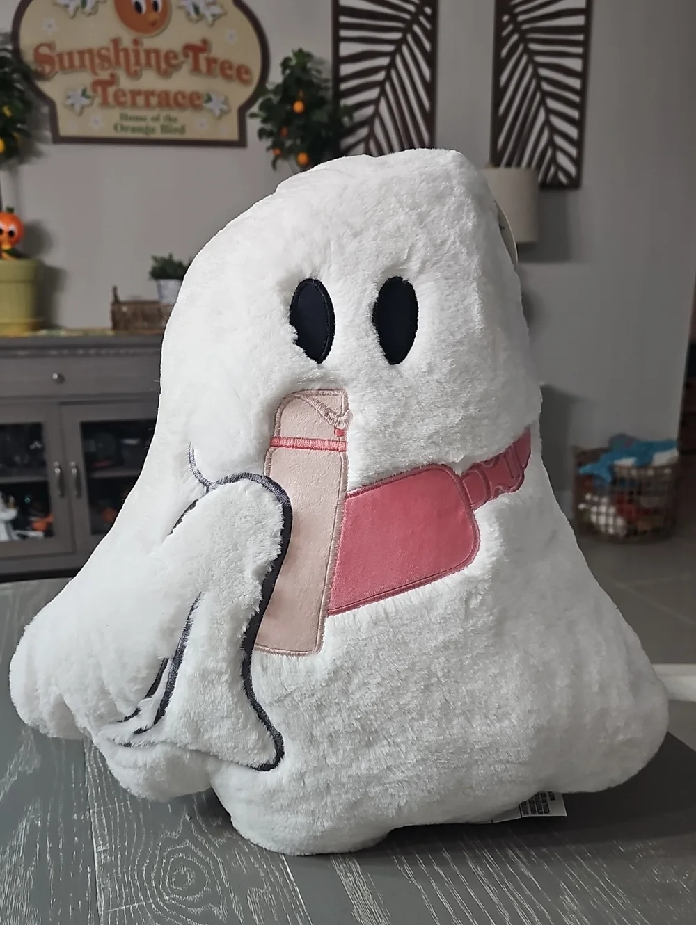 New! Spooky Nights Super Soft Halloween Ghost Pillow Holding Cup Pink Crossbody